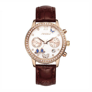 SINOBI brand luxury diamond fashion butterfly watch leather ladies watch-WatchVenue