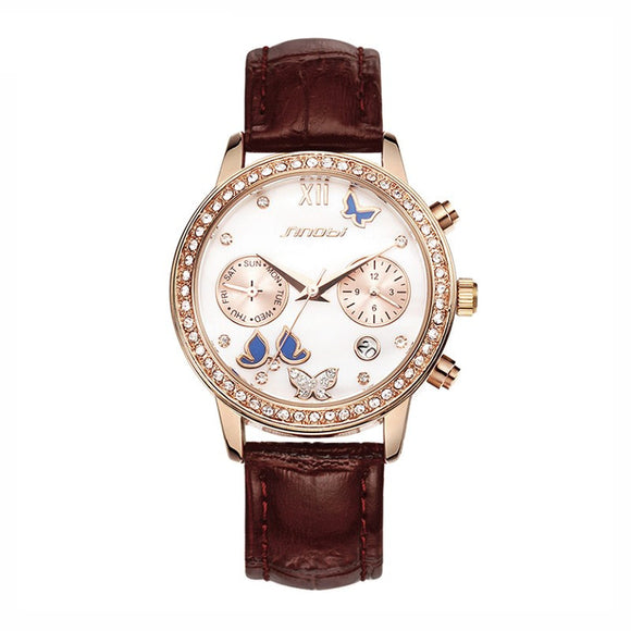 SINOBI brand luxury diamond fashion butterfly watch leather ladies watch-WatchVenue