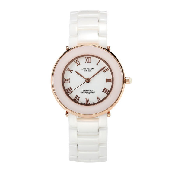 SINOBI Top Brand Luxury Ceramic Quartz Ladies Watch Women's Water Resistant Wristwatch-WatchVenue